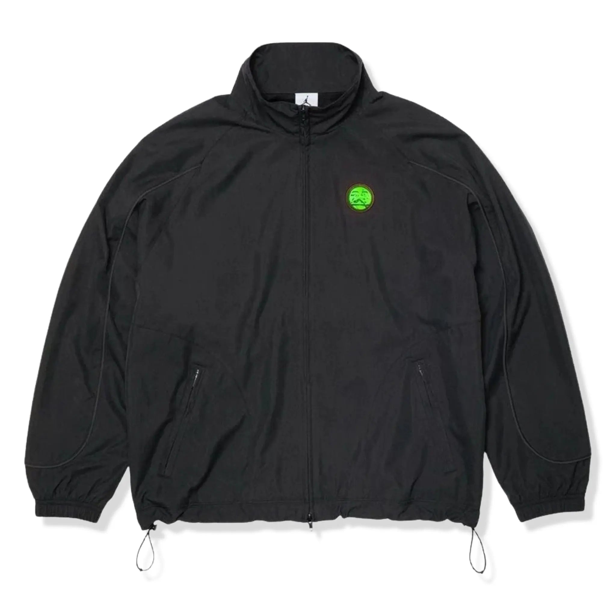 Front View of Supreme x Jordan Black Track Jacket (SS26)